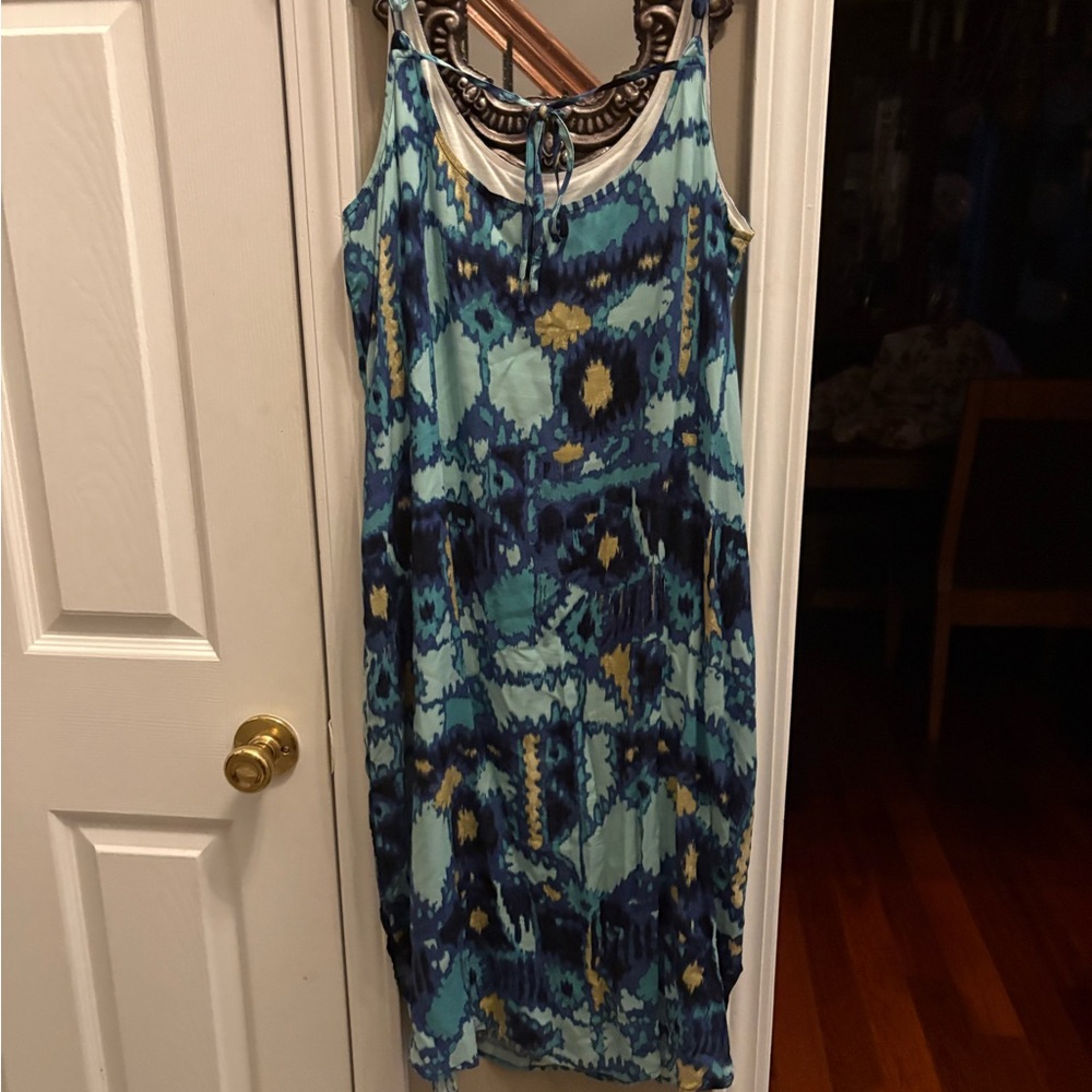 Nic and Zoe Blue and Gold Patterned Women's Dress